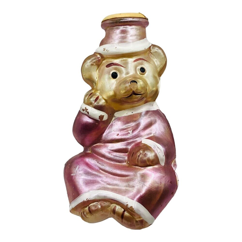 VTG Teddy Bear Frosted Metallic Pink Glass Merck Old World Christmas Light Cover